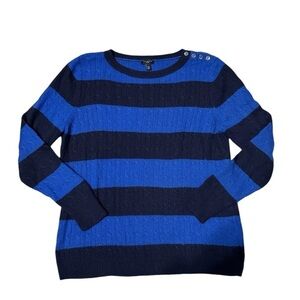 Talbots Colorblock Blue Black Cable Knit LambsWool Blend Pullover Sweater XLP